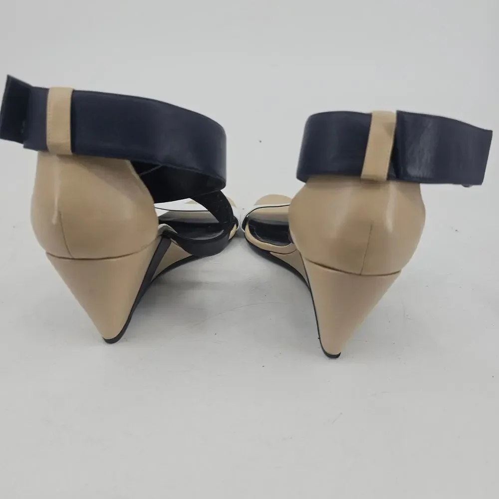 Pierre Hardy Leather Colorblock Wedge Sandal Shoe Black White Nude 40.5 9.5-10